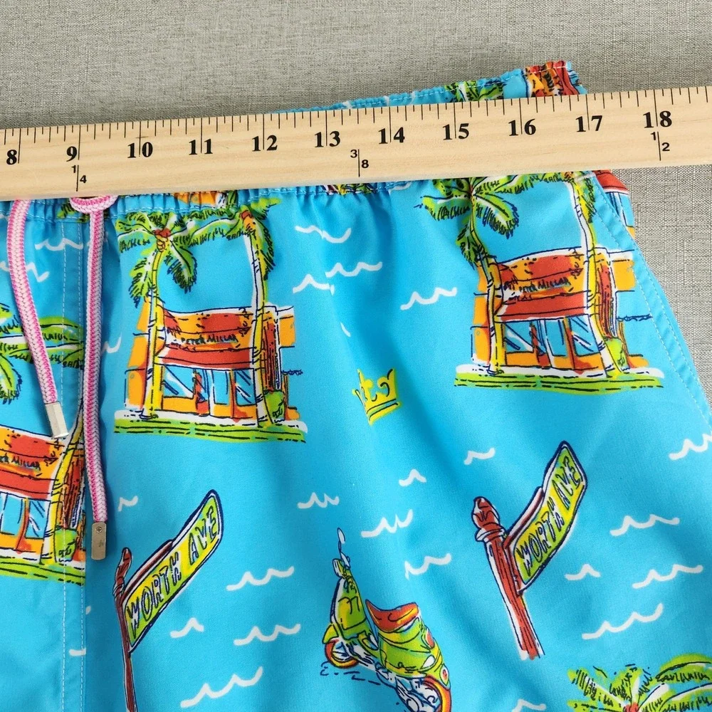 Peter Millar Mens XL Worth Ave Palm Beach Swim Trunks Blue Scooter Print Shorts